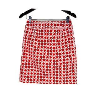 Ann Taylor orange and white geometric print  lined pencil skirt